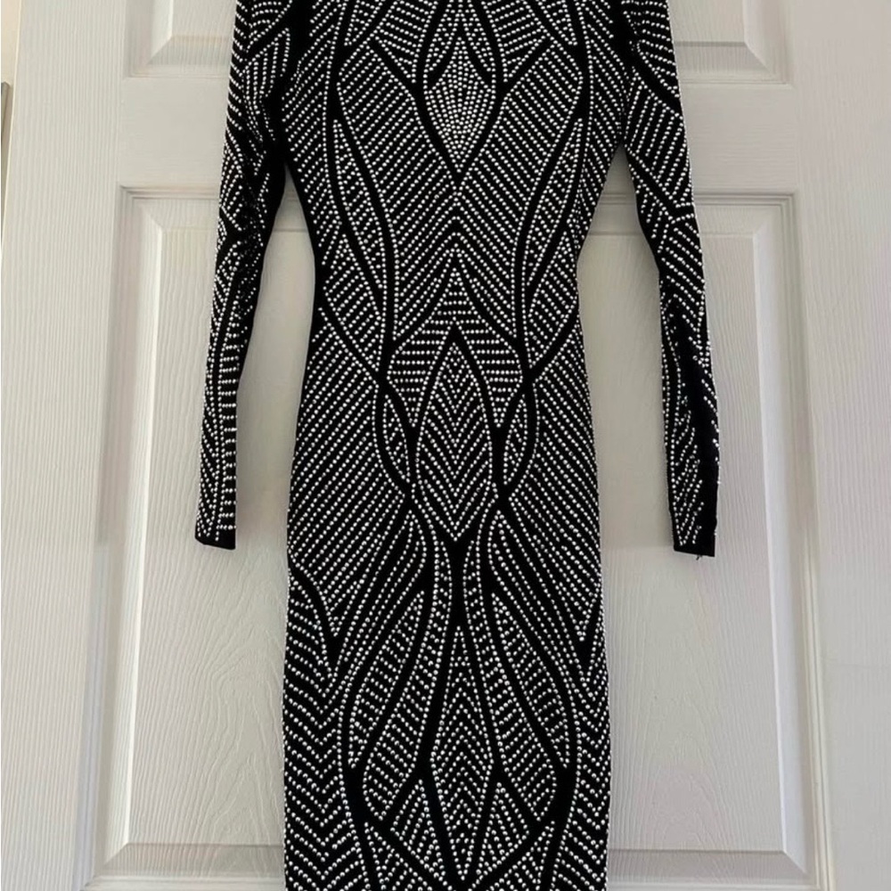 Black Gemstone Backless Stretch Dress